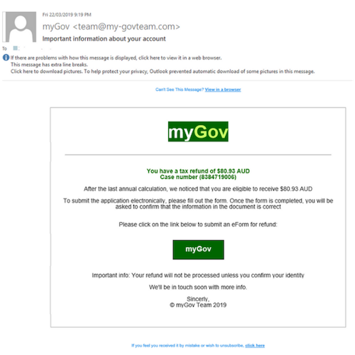 Scam myGov email
